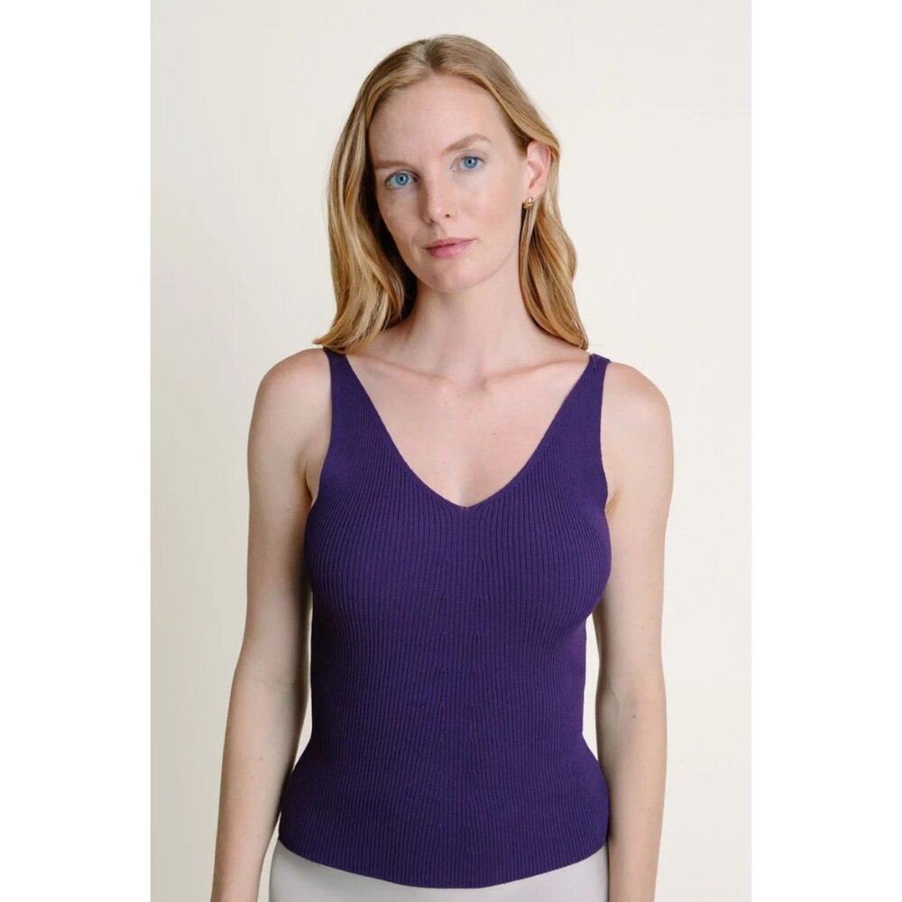 Kilte Collection The Katherine Rib Knit Tank Top size 3 L/XL Plum Purple Rayon - Picture 7 of 11